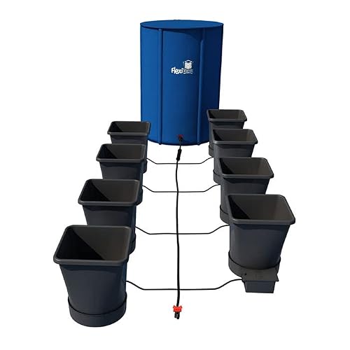 AutoPot 8Pot XL System with 6.6 Gal Plastic Pots and 25 Gal FlexiTank (*INCLUDES AIRBASES and AIRDOMES) Self-Watering, Gravity-Fed Hydroponic System (8PotXL - 6.6 Gal - 25 Gal FlexiTank) Indoor, Black