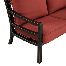 Oakland Living Black Aluminum Patio Deep Seating Outdoor Two Seater Loveseat with Red Cushions
