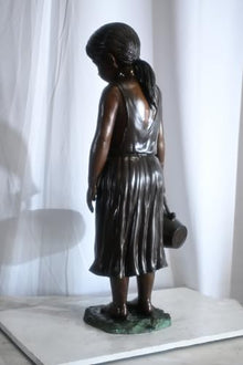 NIFAO Large Bronze Girl Fountain with Water Jug Garden Statue 17"x12"x39"H