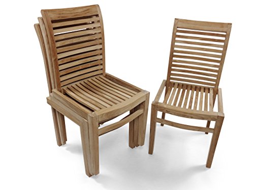 Windsor's Premium Grade A Teak Casa Blanca Armless Stacking Chair, Designer Look w Contour Seats. Assembled. Packed and Priced 4 per Box, World's Best Outdoor Furniture! Teak Lasts A Lifetime!