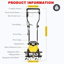 GHRERTX Electric Garden Rotavator, 2400W Tiller Cultivator with 6 Blades, 45cm Plowing Width & 22cm Tilling Depth, Lawn Soil Cultivator with 390RPM No Load Speed,for Agricultural