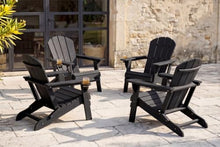 Patio Kingdom Folding Adirondack Chairs Set of 4 with Cup Holders, Heavy-Duty HDPE Plastic Outdoor Chairs, All-Weather Resistant Patio Conversation Set for Backyard, Deck, Fire Pit, Black