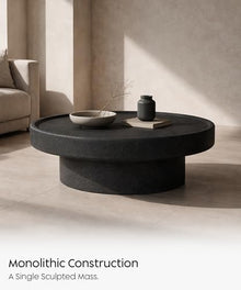 eldimer no.101 GFRC Concrete Coffee Table 39.3” - Handcrafted Round Modern Architectural Table, Weather Resistant, Indoor & Outdoor, 108 lbs Solid Cement Construction for Patio or Living Room