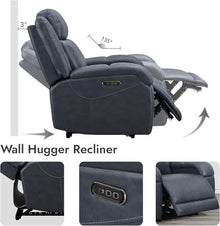 HTERWQEA Wall Hugger Electric Recliner Chair with USB Charging Ports, Navy