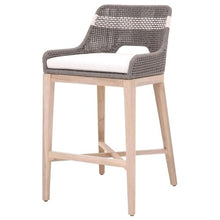 Home Square 3 Piece Outdoor Upholstered Rope Barstool Set Dove Gray Teak