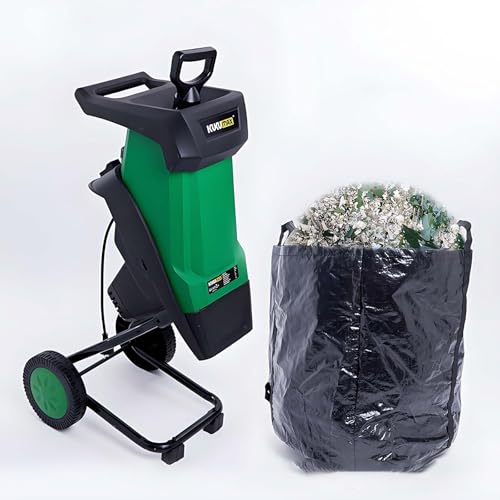 EXSHUING 2400W Electric Garden Shredder with 50L Collection Bag, 40mm Cutting Capacity, Quiet Wood Chipper and Leaf Mulcher, Heavy Duty Yard Waste Shredder with Wheels for Home Landscaping