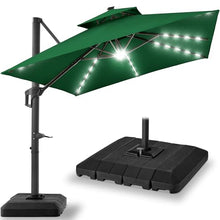 Best Choice Products 10x10ft Cantilever Patio Umbrella w/Base Included, Solar LED Lights 360 Rotation Large Offset Hanging Outdoor Shade for Deck Pool Backyard w/Stand – Green