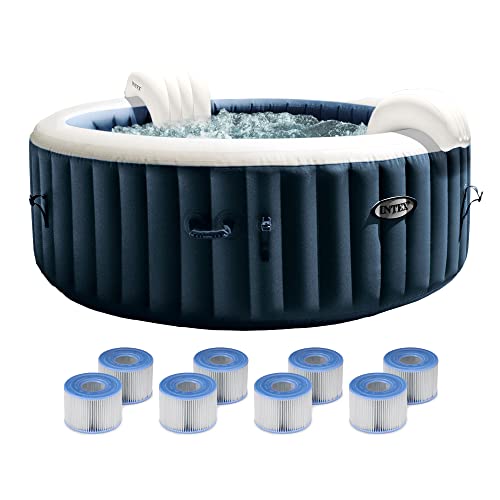 Intex PureSpa Plus 4 Person Portable Inflatable Outdoor Bubble Jet Spa Hot Tub Blue