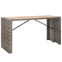 LPERTGFHU 9 Piece Patio Bar Set, Outdoor Poly Rattan High Top Table and 8 Bar Stools with Acacia Wood Top, Gray