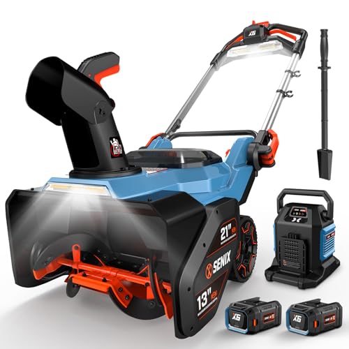 SENIX 60V 21" Cordless Snow Blower, 16000mAh Batteries & Dual Port Charger