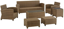 Crosley Furniture Bradenton 7-Piece Outdoor Sofa Set Weathered Brown with Navy Cushions