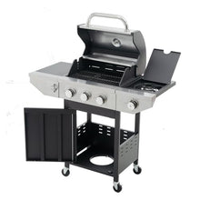 3-Burner Propane Gas Grill with Side Burner, Stainless Steel Outdoor Barbecue Grill with Wheels, Storage Cabinet, Temperature Gauge, for Patio Backyard Camping