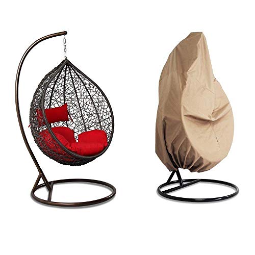 Island Gale Luxury Hanging Hammock Porch Rattan Wicker Swing Chair with Free Cover Outdoor Egg Chair with Cushion (REd)