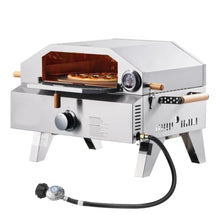 Outdoor Pizza Oven, 13 in Gas Fired Pizza-Maker, Portable Gas Oven with Thickened Cordierite Pizza-Stone and Thermometer, Pizza or Grill Two Modes, Perfect for Camping & Backyard