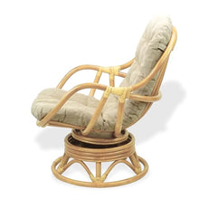 Wickerix Set of 2 Bali Lounge Swivel Rocking Chairs with Cream Cushion and Pelangi Round Coffee Table Natural Rattan Wicker Handmade, Natural Color