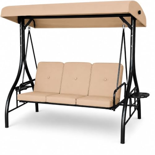 DobleePy Outdoor Porch Swing with Stand and Canopy, 3 Seats Outdoor Swings