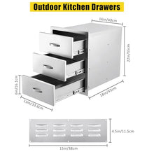 FinerFurnis Stainless Steel Kitchen Drawers - Weather Resistant, Smooth Slide Rails,with Venting Panel - Enclosed Built-in Drawers for Kitchen Island, Patio, Grill Station(15.7x17.7x21.6 inch)