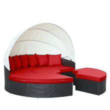 Modway Quest Wicker Rattan Outdoor Patio Canopy Sectional Daybed in Espresso Red