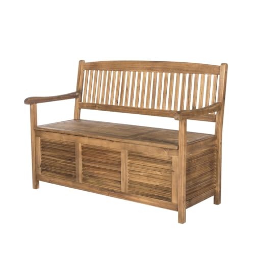 Outdoor Escape Brown Storage Bench with Acacia Wood, Galvanized Steel Hardware, Oil Finish, 50 Inches Wide, Durable and Weather-Resistant Outdoor Furniture