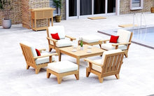 TeakStation 7 Pc Teak Wood Lounge Chair Set: 4 Lounge Chairs, 2 Ottomans & Square Coffee Table with Cushions in Outdoor Sunbrella Fabric #5404 Canvas Natural