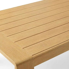 Outdoor Escape Aluminum Faux Wood Outdoor Coffee Table with Slatted Top, Rectangular Patio Coffee Table for Deck, Porch and Balcony, Natural