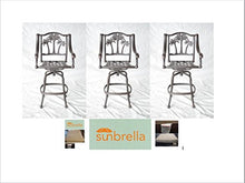 Patio Land Palm Tree Outdoor Patio Set 3pc Swivel Barstools Dark Bronze with Sunbrella Sesame Cushions