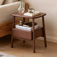 NABOOJ Wood Oak Side Table with Drawer, Small Space Storage End Table with Open Shelf, Minimalist Nightstand for Bedroom, Living Room