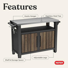Keter Unity XL Outdoor Entertainment Cart with Wood‑Look Finish, 78‑Gallon Patio Storage Cabinet, Food Prep Station, Stainless‑Steel Top for BBQ, Grill, Patio, Deck & Backyard, Walnut