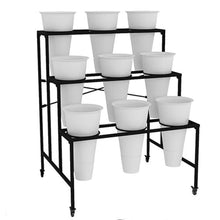 Flower Display stand with Flower Buckets, Movable Plant Cart Shelf Cut Flowers Container Shelf, Florist Plant Display Shelves Flower Shelf Ladder, Florist Bouqu（Black Frame White Bucket-75×60×88cm）