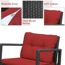 DUYHBAWRS 3PCS Patio Rattan Furniture Set Rocking Chairs Cushioned Sofa Burgundy
