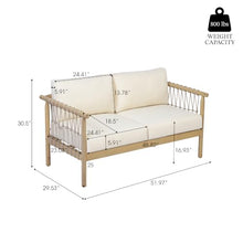 Seeheool Light Teak Acacia Wood Beige Rope, Oversized Outdoor Lounge Loveseat for Patio, Backyard with Cream Cushions