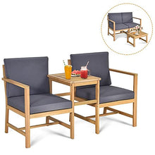 DUYHBAWRS 3 PCS Patio Table Chairs Set Solid Wood Thick Cushion Sectional Garden Furniture