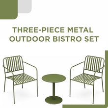 Alpine Corporation VTFAM152A Metal Outdoor Bistro Set, 3-Piece Patio Conversation Set with Round Side Table & 2 Chairs, Weather-Resistant Steel Frame, Compact Balcony Furniture, Green