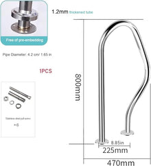 Pool Handrail, Swimming Pool Stair Rail Water Handrail Deck Mounted Braced Swimming Pool Hand Rail Stainless Steel Pool Grab Bars,Silver