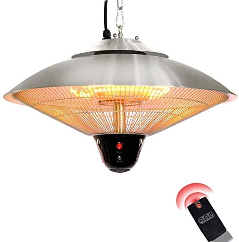 Garden Halogen Patio Heater, Electric Infrared Heater Hanging Lamp Ceiling Mounted Heat Warmer for Balcony Courtyard Radiant Heater Angle Adjustable,Silver