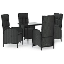 fsahslih 5 Piece Patio Dining Set Black Poly Rattan Reclining Chairs