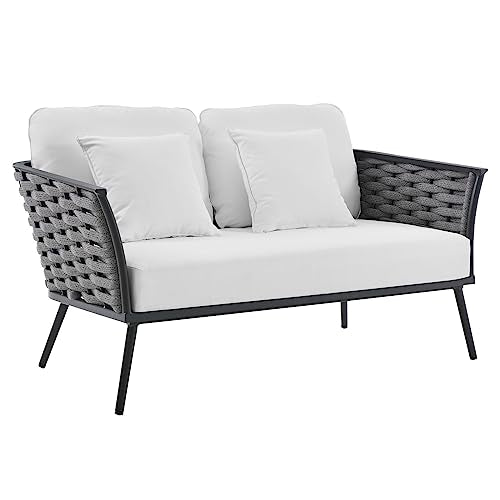 Modway Stance Outdoor Patio Contemporary Modern Woven Rope Loveseat in Gray White