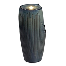 Blue Ceramic Pillar Fountain, Decorative Water Fountain with LED Lights and Quiet Pump, Indoor Outdoor Water Feature for Patio, Garden, Deck, Balcony, Office and Home Décor