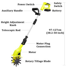 Vdniduir Electric Garden Tiller, Cordless Cultivator,Soil Rototiller, 10.5cm Width/25cm Depth,for Small Farms, Gardens
