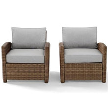 Afuera Living Outdoor Patio Armchairs, Wicker/Rattan and Steel, Gray/Brown Finish, Set of 2, Solution-Dyed Fabric Cushions, Weather-Proof, UV-Resistant, 32.5" H x 30.5" W x 31.75" D, Balcony or Porch