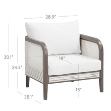 Nathan James Twila Boho Rattan Chair, Outdoor Lounge Chair, Cushioned Patio Chairs with Rattan Arms, Solid Wood Frame, Linen White Set of 2