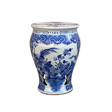 Orientliving Chinese Blue & White Porcelain Flower Birds Large Round Stool Table