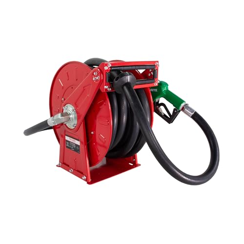 Fill-Rite FRHR10035 Retractable Fuel Hose Reel 1" x 35' with Auto Shut-Off Nozzle – Heavy Duty Steel Reel for High Flow Gasoline, Diesel, Kerosene & Oil Transfer