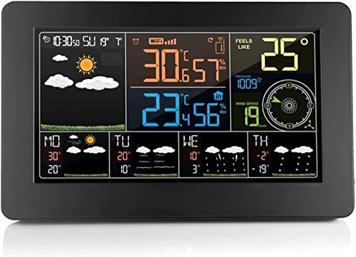 SHANBOYU Weather Station Wireless Indoor Outdoor Thermometer, Color Display Digital Weather Thermometer with Atomic Clock, Forecast Station with Calendar and Adjustable Backlight