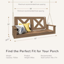 Porchgate Amish Heavy Duty 700 Lb Farmhouse Porch Swing W/Chains (5 Foot, Warm Walnut Stain)