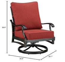 Oakland Living Pair of Black Aluminum Patio Deep Seating Swivel Rocker Club Chairs with Red Cushions