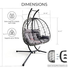 Double Hanging Egg Chair with Stand for Two Persons, Oversized Outdoor Patio Swing Loveseat with Cushions for Garden, Balcony, Living Room, Bedroom