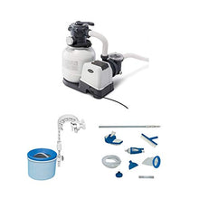 Intex 2100 GPH Sand Filter Pump Automatic Timer Device Bundled with Deluxe Maintenance Kit and Wall-Mounted Surface Skimmer for Above Ground Pools