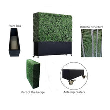 AGPL Artificial Boxwood Hedge Wall Privacy Screen with Black Planter Box, Mobile Green Plant Wall on Wheels, Greenery Fake Faux Grass Backdrop Divider Panels for Outdoor Decor 48" W* 67" H*12" D
