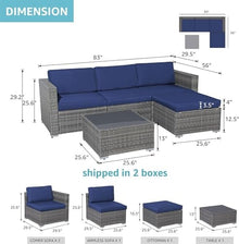 UOPYNE All-Weather Grey PE Wicker with Navy Blue Cushions - Outdoor Patio Furniture Set Sectional Conversation for Backyard, Porch, Garden, Poolside, Balcony 5 Piece